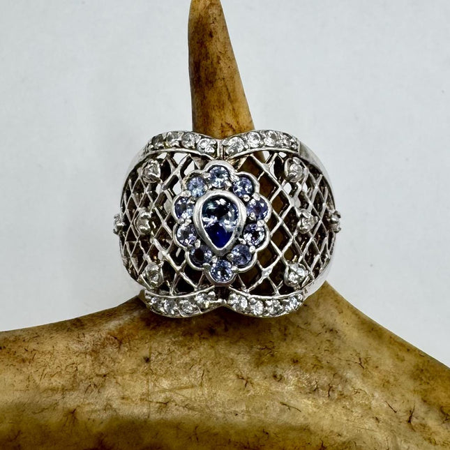 Vintage Blue Tanzanite Wedding Ring Band - 925 Sterling Silver