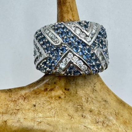 Vintage Blue Tanzanite Wedding Ring Band - 925 Sterling Silver