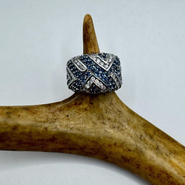 Vintage Blue Tanzanite Wedding Ring Band - 925 Sterling Silver