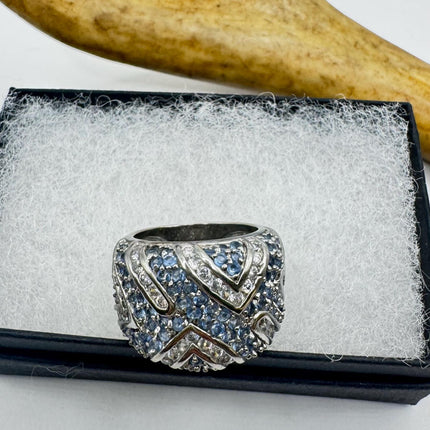 Vintage Blue Tanzanite Wedding Ring Band - 925 Sterling Silver