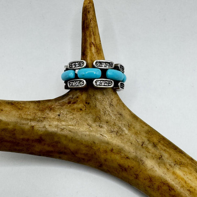 Vintage Tiny Turquoise Stacking Promise Ring - 925 Sterling Silver Band Minimalist Jewelry for Prom Wedding or Everyday Ring