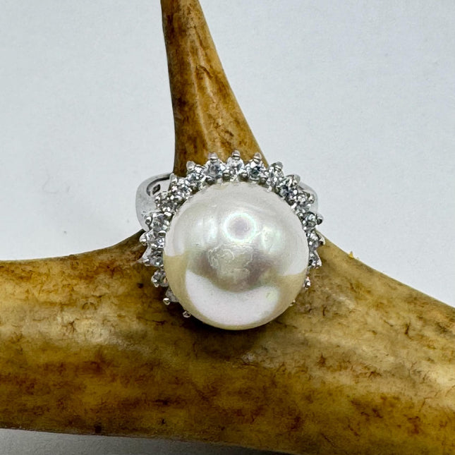 Vintage White Pearl Cocktail Ring Band 925 Sterling Silver