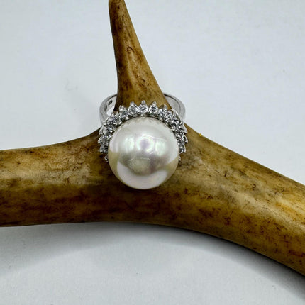 Vintage White Pearl Cocktail Ring Band 925 Sterling Silver
