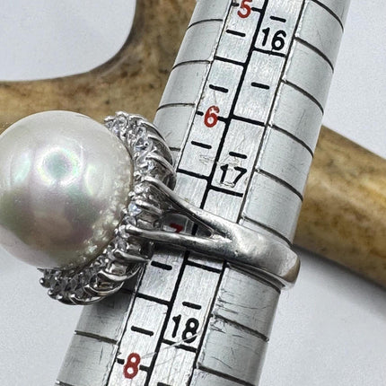 Vintage White Pearl Cocktail Ring Band 925 Sterling Silver