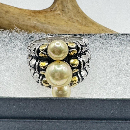 Vintage Pearl Cocktail Ring Band Gold 925 Sterling Silver