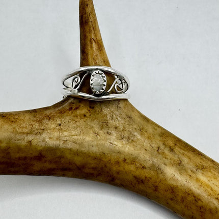 Vintage White Mother of Pearl Cocktail Ring Band Gold 925 Sterling Silver Adjustable