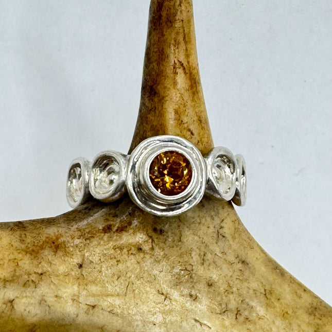 Vintage Golden Citrine Stacking Eternity Promise Ring Wedding Band 925 Sterling Silver