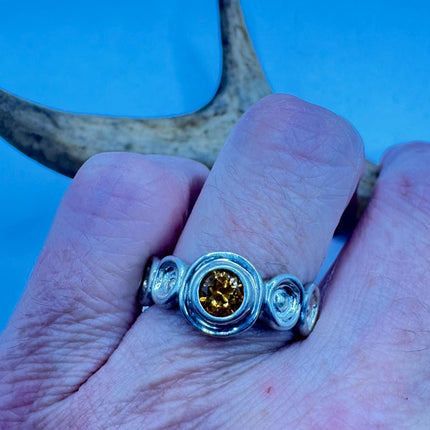 Vintage Golden Citrine Stacking Eternity Promise Ring Wedding Band 925 Sterling Silver