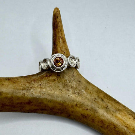 Vintage Golden Citrine Stacking Eternity Promise Ring Wedding Band 925 Sterling Silver