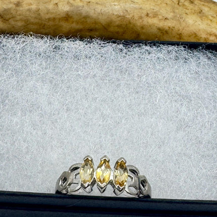 Vintage Golden Citrine Stacking Promise Ring Wedding Band 925 Sterling Silver