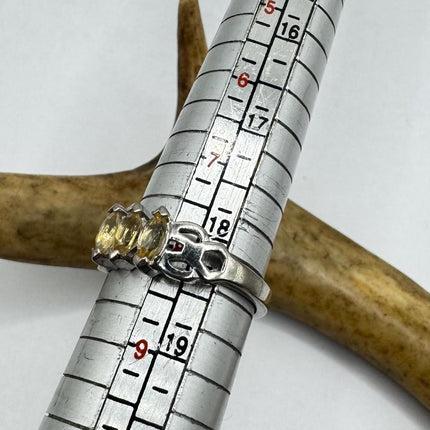 Vintage Golden Citrine Stacking Promise Ring Wedding Band 925 Sterling Silver
