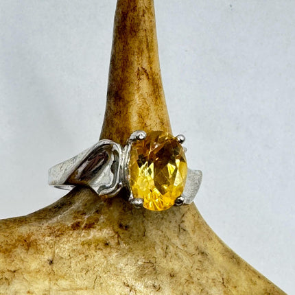 Vintage Golden Citrine Stacking Promise Ring Wedding Band 925 Sterling Silver