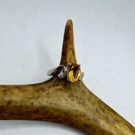 Vintage Golden Citrine Stacking Promise Ring Wedding Band 925 Sterling Silver