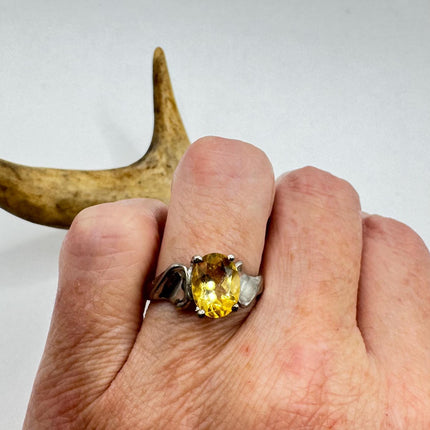 Vintage Golden Citrine Stacking Promise Ring Wedding Band 925 Sterling Silver