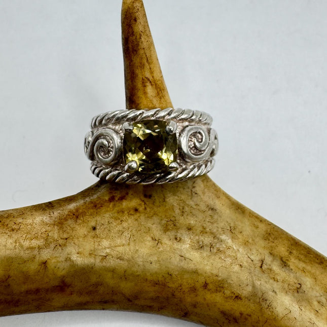 Vintage Golden Citrine Stacking Promise Ring Wedding Band 925 Sterling Silver