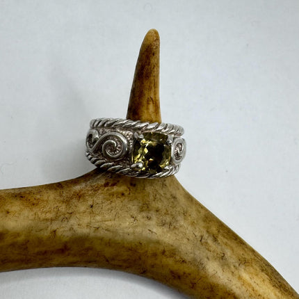Vintage Golden Citrine Stacking Promise Ring Wedding Band 925 Sterling Silver