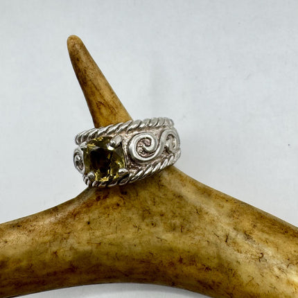 Vintage Golden Citrine Stacking Promise Ring Wedding Band 925 Sterling Silver