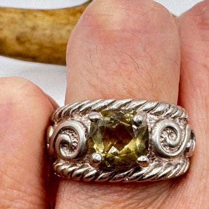 Vintage Golden Citrine Stacking Promise Ring Wedding Band 925 Sterling Silver