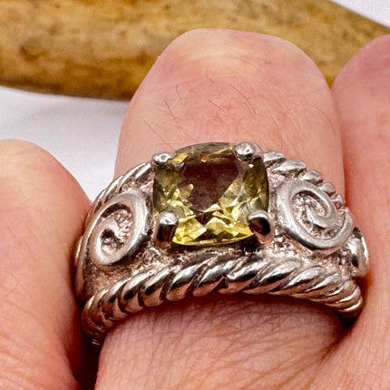 Vintage Golden Citrine Stacking Promise Ring Wedding Band 925 Sterling Silver