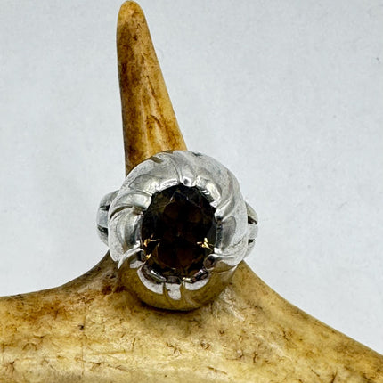Vintage Smoky Topaz Heart Chunky Cocktail Ring 925 Sterling Silver