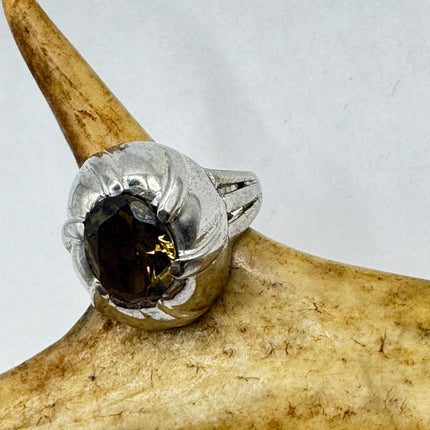 Vintage Smoky Topaz Heart Chunky Cocktail Ring 925 Sterling Silver