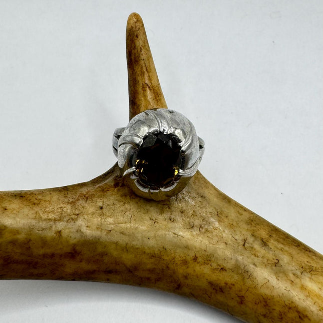 Vintage Smoky Topaz Heart Chunky Cocktail Ring 925 Sterling Silver