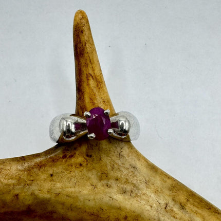 Vintage Pink Ruby Cocktail Ring Band 925 Sterling Silver