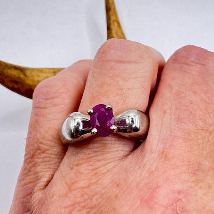 Vintage Pink Ruby Cocktail Ring Band 925 Sterling Silver