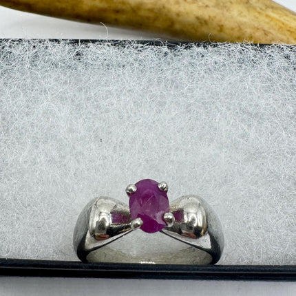 Vintage Pink Ruby Cocktail Ring Band 925 Sterling Silver