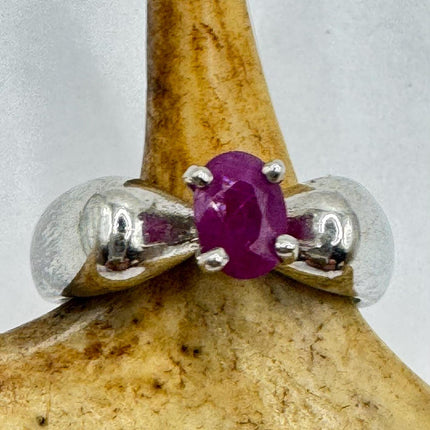 Vintage Pink Ruby Cocktail Ring Band 925 Sterling Silver