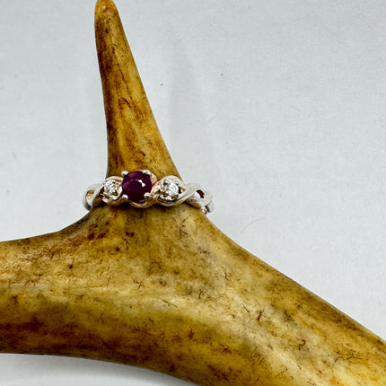 Vintage Pink Ruby Cocktail Ring Band 925 Sterling Silver