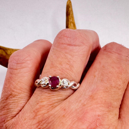 Vintage Pink Ruby Cocktail Ring Band 925 Sterling Silver