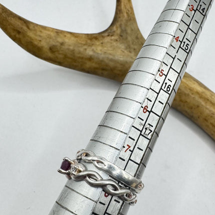 Vintage Pink Ruby Cocktail Ring Band 925 Sterling Silver