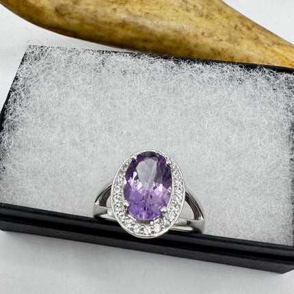 Vintage Purple Amethyst Ring Band 925 Sterling Silver cocktail statement ring