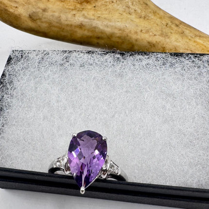 Vintage Purple Amethyst Ring Band 925 Sterling Silver cocktail statement ring