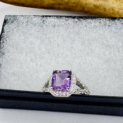 Vintage Purple Amethyst Ring Band 925 Sterling Silver cocktail statement ring