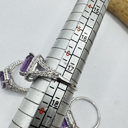 Vintage Purple Amethyst Ring Band 925 Sterling Silver cocktail statement ring