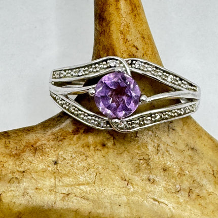 Vintage Purple Amethyst Ring Band 925 Sterling Silver cocktail statement ring