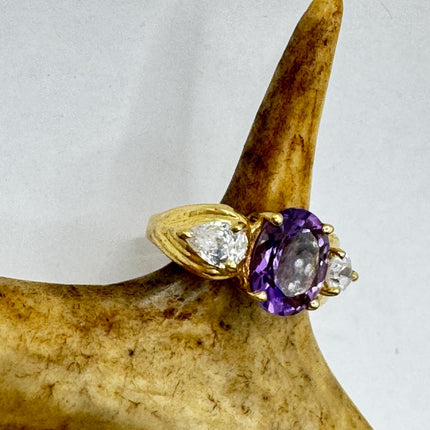 Vintage Purple Amethyst Ring Band gold 925 Sterling Silver cocktail statement ring