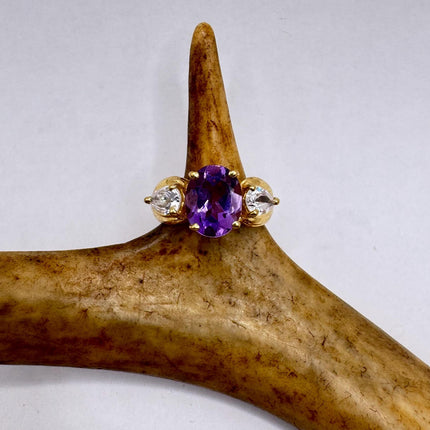 Vintage Purple Amethyst Ring Band gold 925 Sterling Silver cocktail statement ring