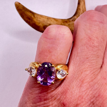Vintage Purple Amethyst Ring Band gold 925 Sterling Silver cocktail statement ring