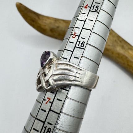 Vintage Purple Amethyst Heart Ring Band 925 Sterling Silver cocktail statement ring
