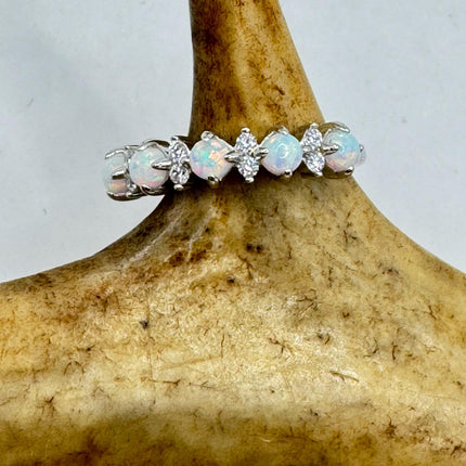 Vintage Fire Opal Tiny Stacking Promise Ring - 925 Sterling Silver Band Minimalist Jewelry for Prom Wedding or Everyday Ring