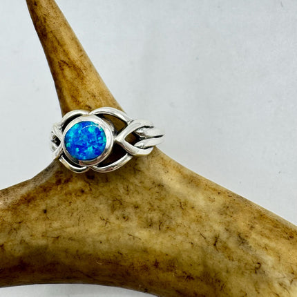 Vintage Blue Opal Silver Ring |Celtic Boho Statement Wedding Band Ring 925 Sterling Silver Band