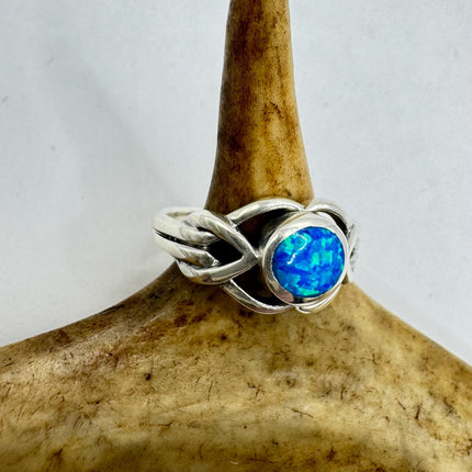 Vintage Blue Opal Silver Ring |Celtic Boho Statement Wedding Band Ring 925 Sterling Silver Band