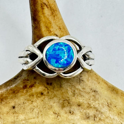 Vintage Blue Opal Silver Ring |Celtic Boho Statement Wedding Band Ring 925 Sterling Silver Band