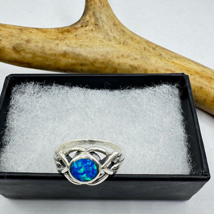 Vintage Blue Opal Silver Ring |Celtic Boho Statement Wedding Band Ring 925 Sterling Silver Band