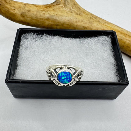 Vintage Blue Opal Silver Ring |Celtic Boho Statement Wedding Band Ring 925 Sterling Silver Band