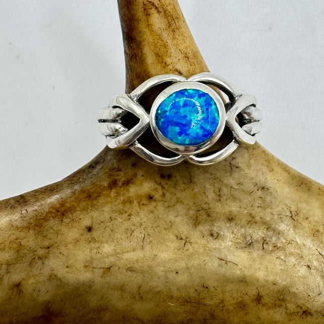 Vintage Blue Opal Silver Ring |Celtic Boho Statement Wedding Band Ring 925 Sterling Silver Band