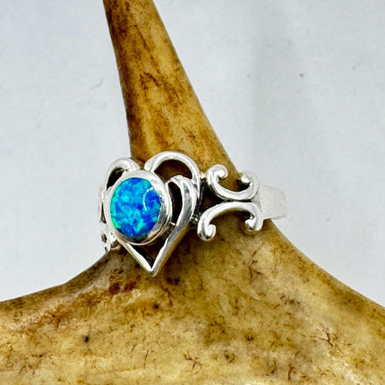 Vintage Blue Opal Silver Ring |Celtic Boho Statement Wedding Band Ring 925 Sterling Silver Band